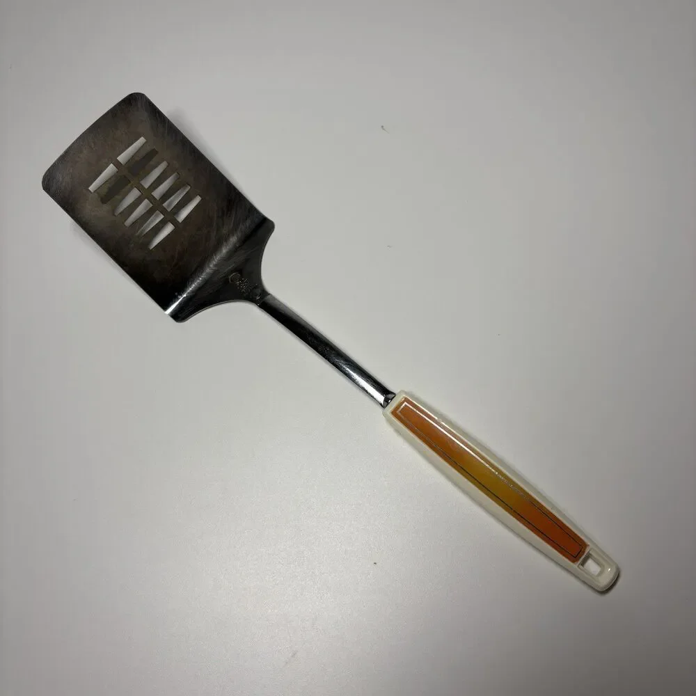 Vintage EKCO SPATULA Slotted Orange Handle Utensil USA
